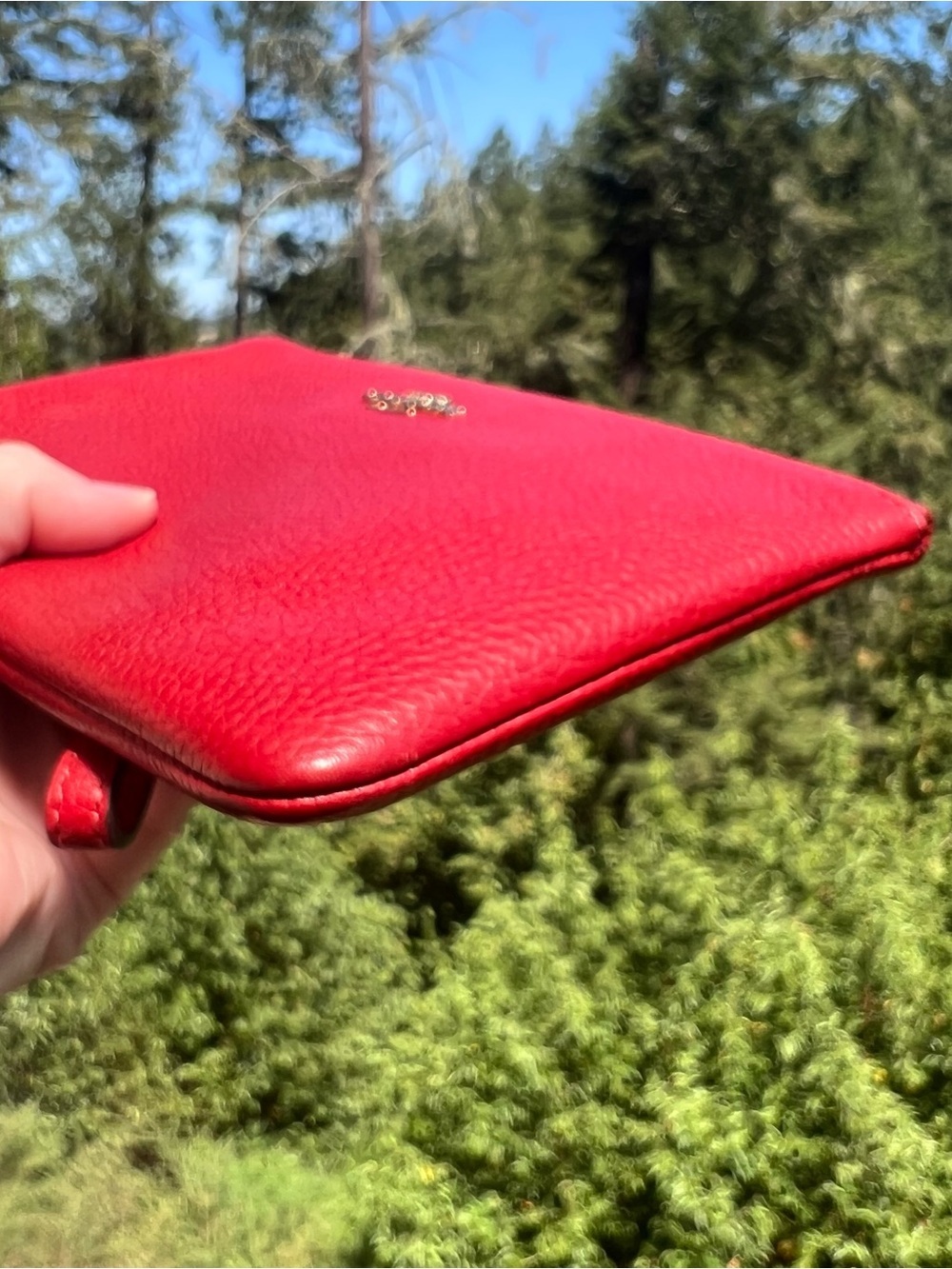 COACH Women's Small Wristlet Red Pebbled Leather Gold/Brass Hardware 22952 - Picture 6 of 11